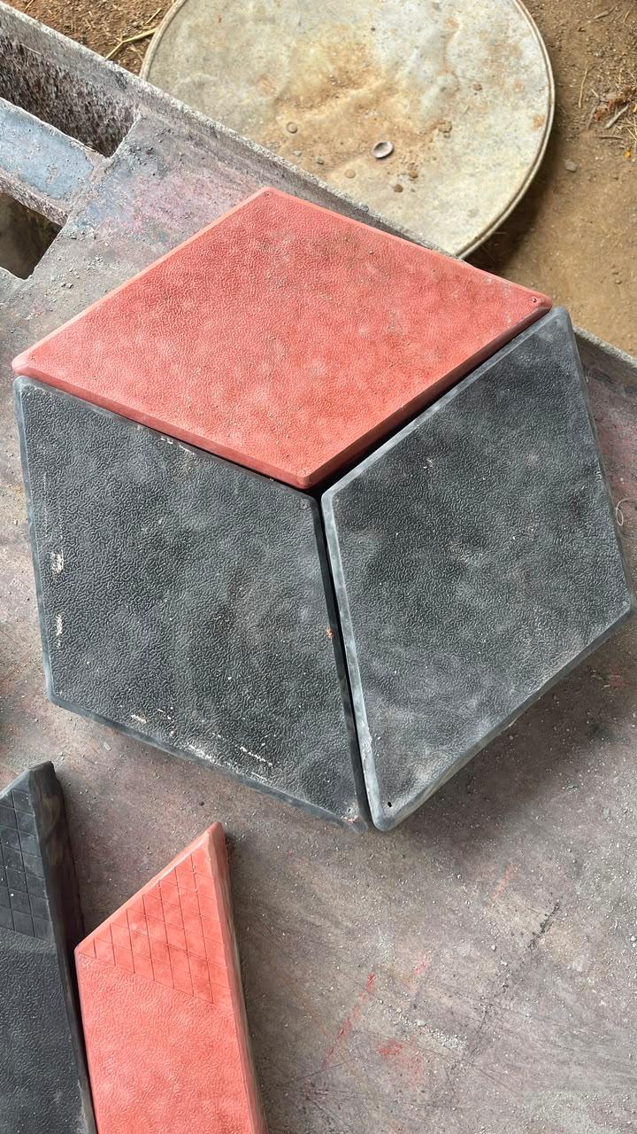 Large format concrete flag slabs in grey and red